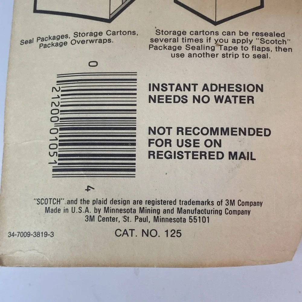 Vintage NOS Scotch 3M Brand Package Sealing Tape Packing 125 Sealed 1.5